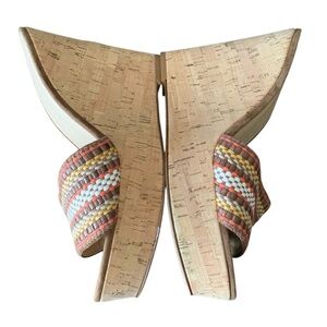 Veronica Beard Women's 9 Dali Rattan Multicolor Slide Platform Wedge Sandals